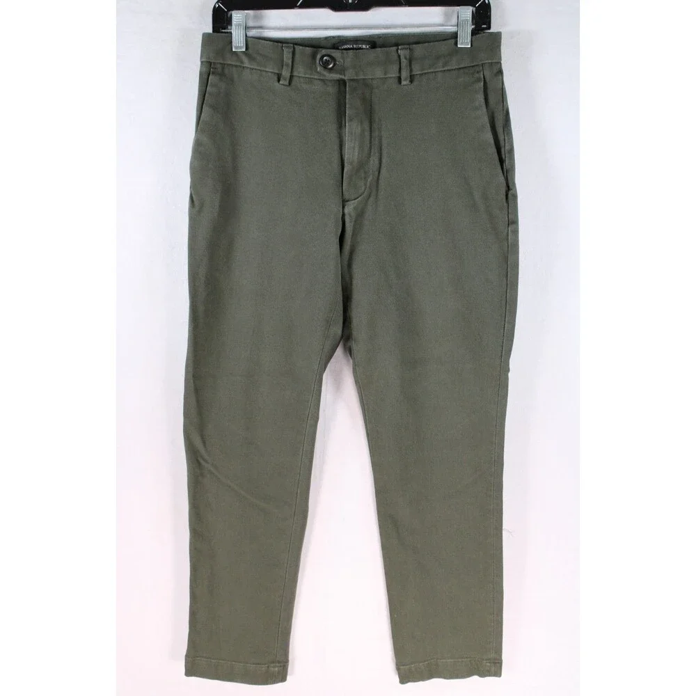 Banana Republic Men Slim Fit Fulton Chino Pants Olive Green Stretch Size 29x30